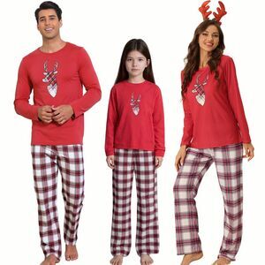 Men's Plaid Pajama Christmas Matching Sleepwear Set Red